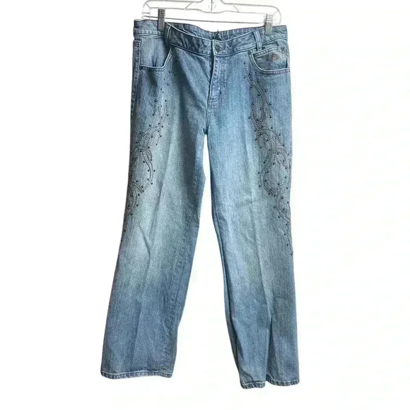 Harley Davidson Studded and Embroidered Flames Women's Jeans 12 Petite - Picture 10 of 10